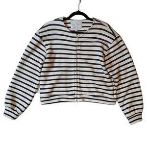 Amour Vert Cream & Navy Striped Organic Cotton Full Zip Jacket L
